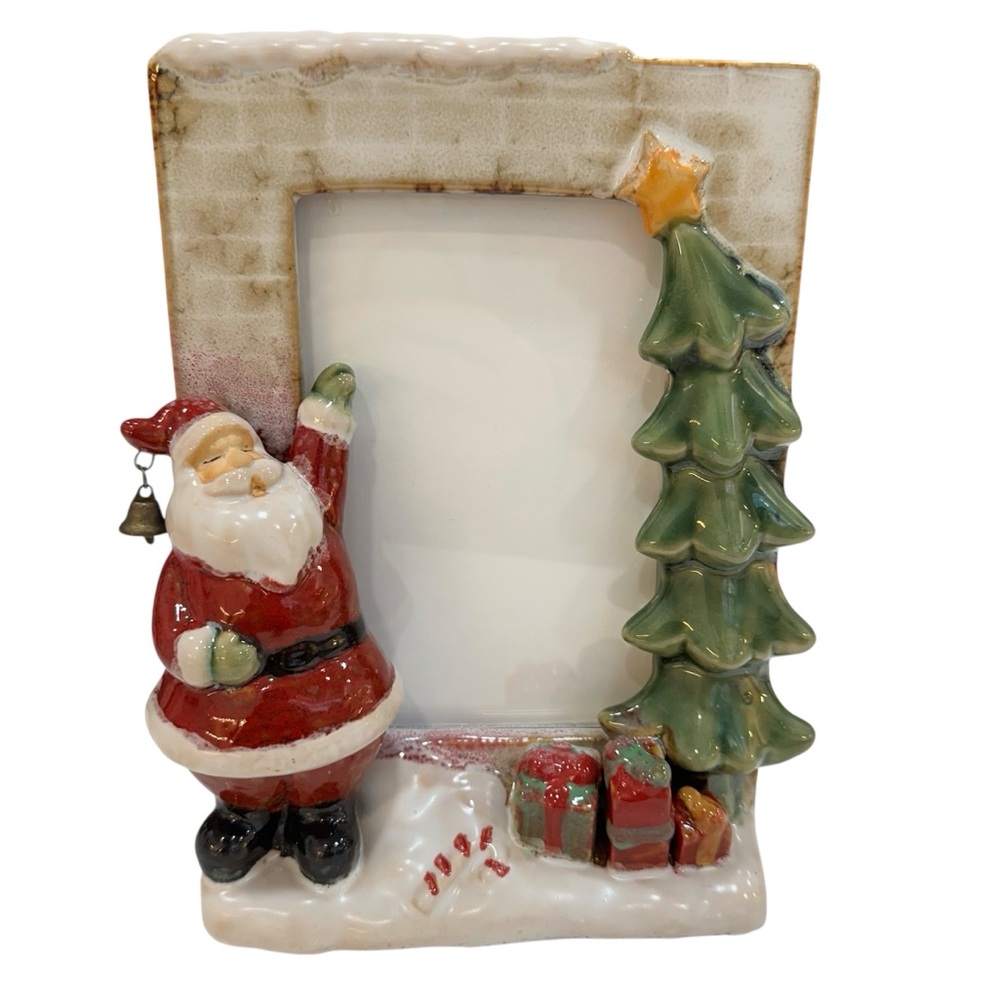 Vintage Ceramic Free Standing 3D Christmas Frame - Santa, Tree & Presents - Picture 1 of 10